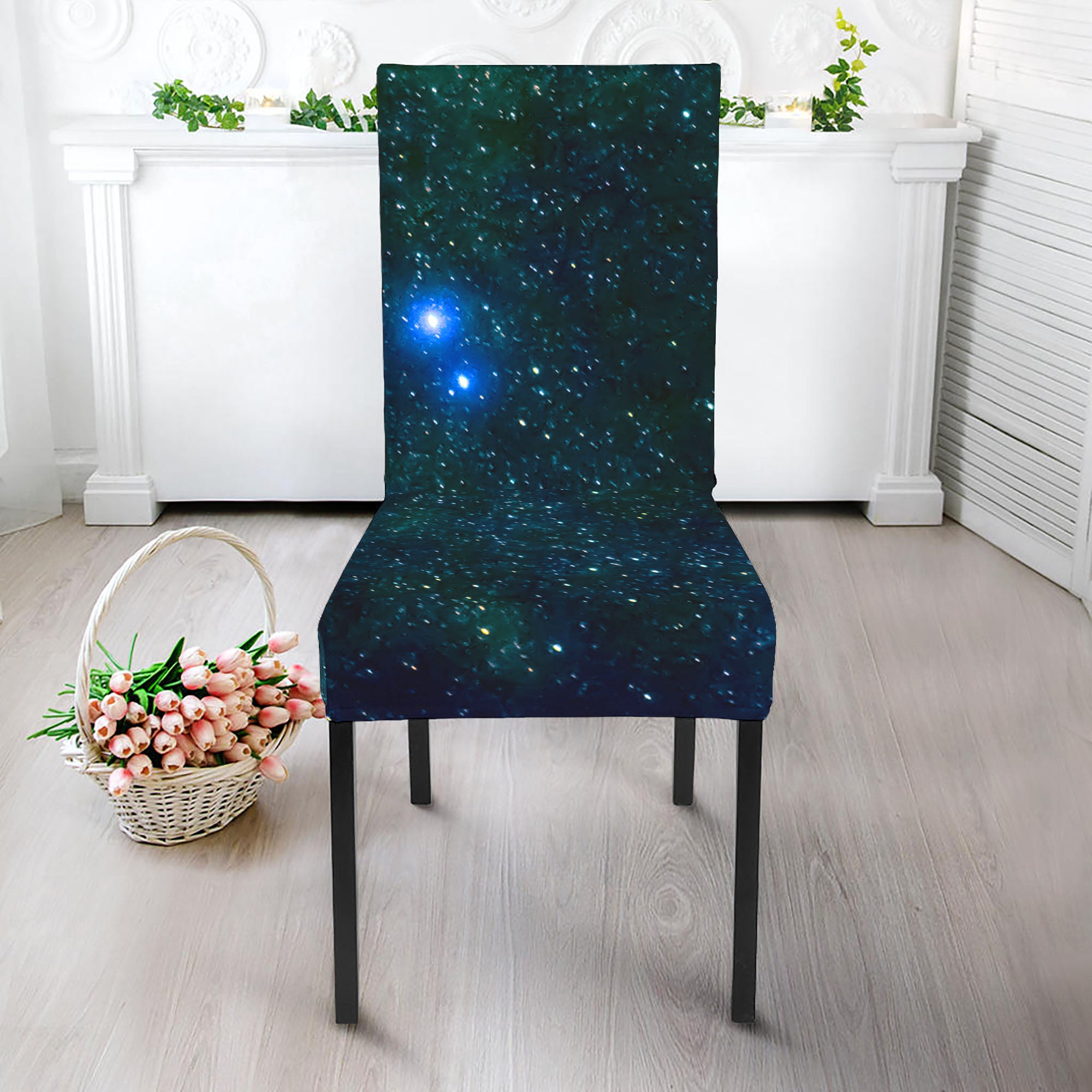 Dark Green Galaxy Space Print Dining Chair Slipcover