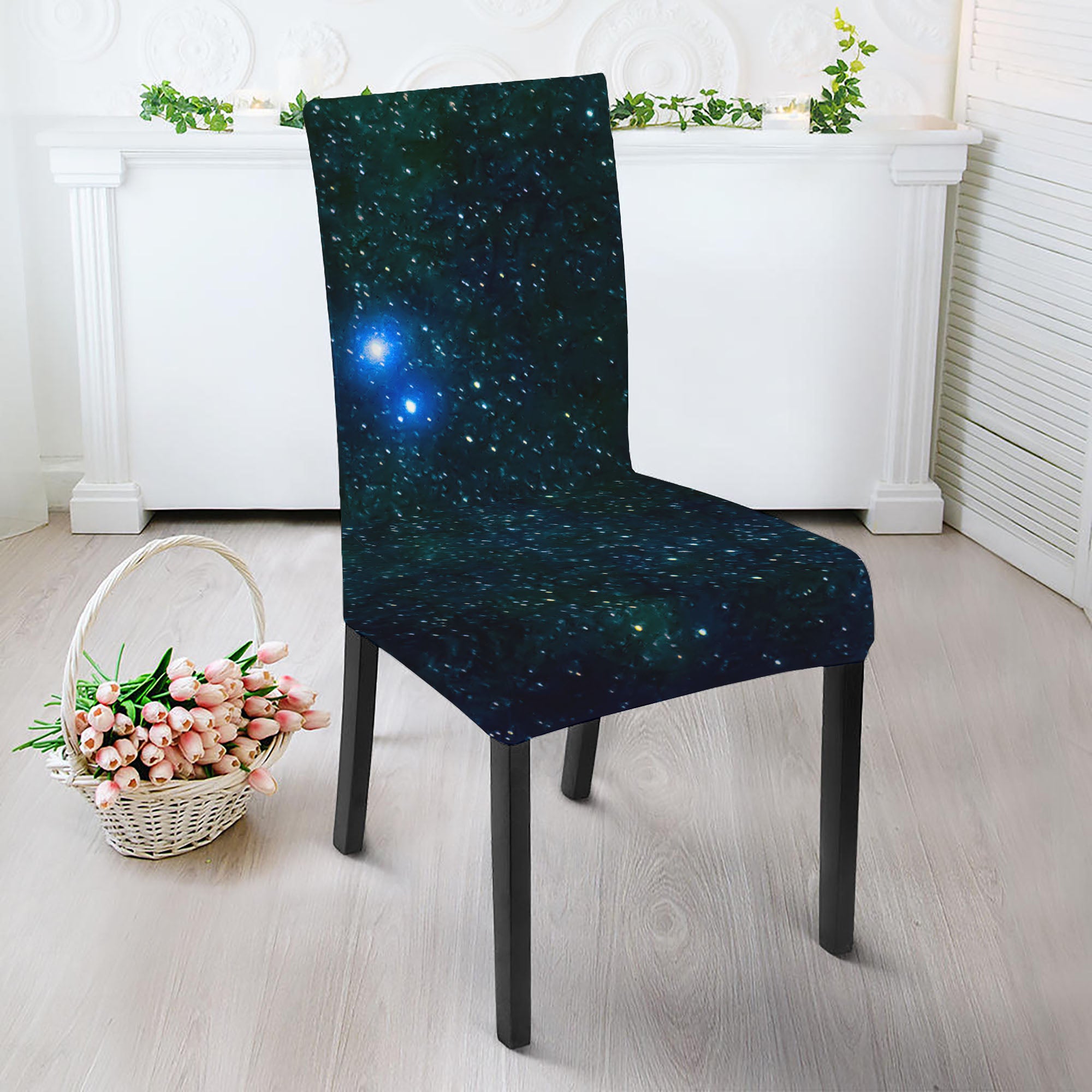 Dark Green Galaxy Space Print Dining Chair Slipcover