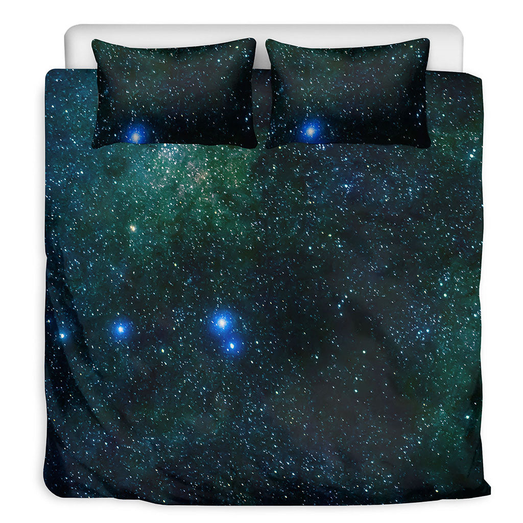 Dark Green Galaxy Space Print Duvet Cover Bedding Set