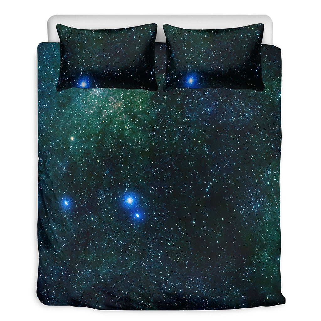 Dark Green Galaxy Space Print Duvet Cover Bedding Set