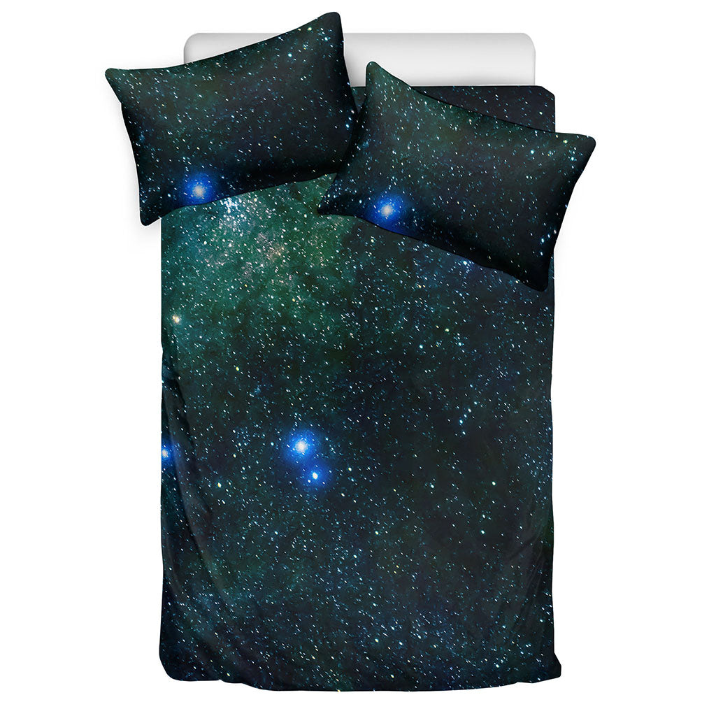 Dark Green Galaxy Space Print Duvet Cover Bedding Set