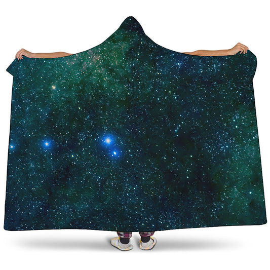 Dark Green Galaxy Space Print Hooded Blanket