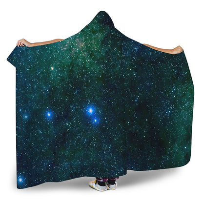 Dark Green Galaxy Space Print Hooded Blanket