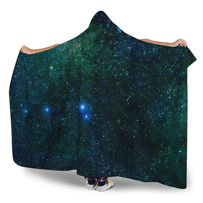 Dark Green Galaxy Space Print Hooded Blanket