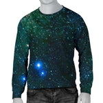 Dark Green Galaxy Space Print Men's Crewneck Sweatshirt GearFrost