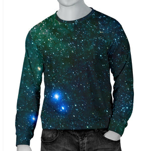 Dark Green Galaxy Space Print Men's Crewneck Sweatshirt GearFrost