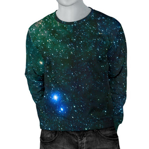 Dark Green Galaxy Space Print Men's Crewneck Sweatshirt GearFrost