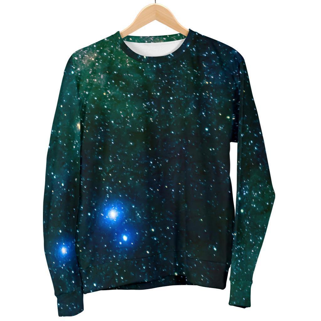 Dark Green Galaxy Space Print Men's Crewneck Sweatshirt GearFrost