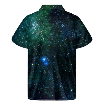 Dark Green Galaxy Space Print Men's Short Sleeve Shirt