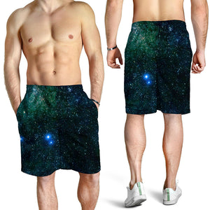Dark Green Galaxy Space Print Men's Shorts