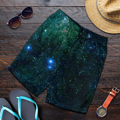 Dark Green Galaxy Space Print Men's Shorts