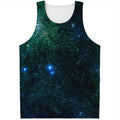 Dark Green Galaxy Space Print Men's Tank Top