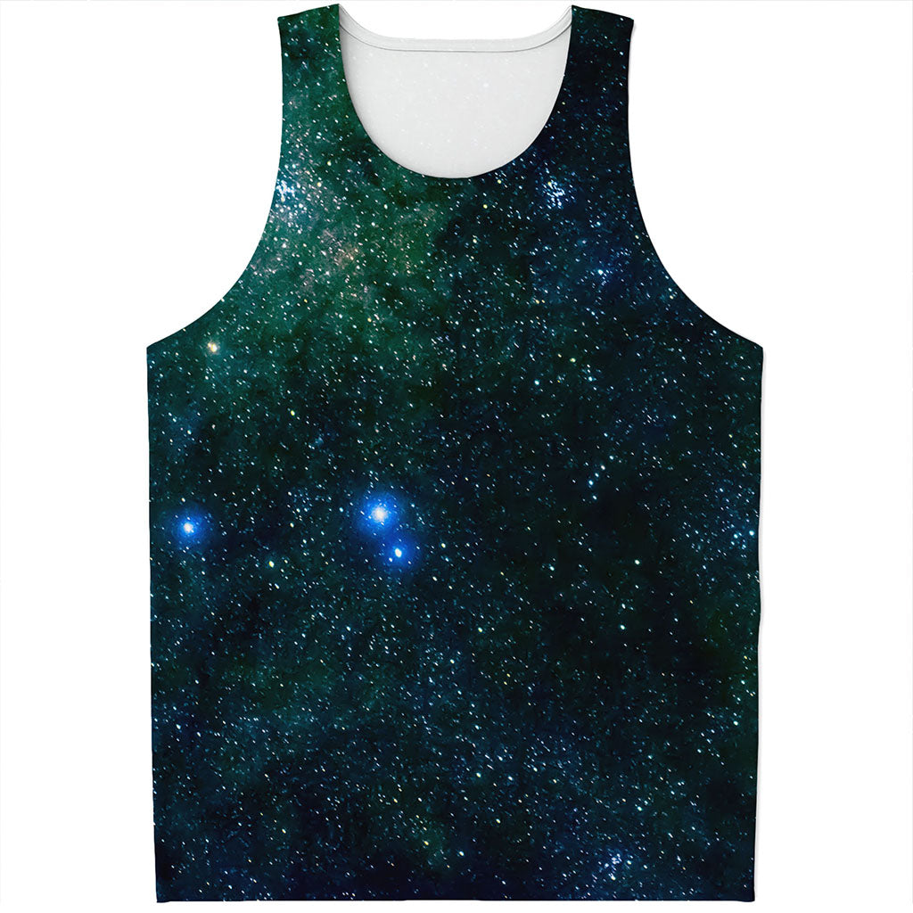 Dark Green Galaxy Space Print Men's Tank Top