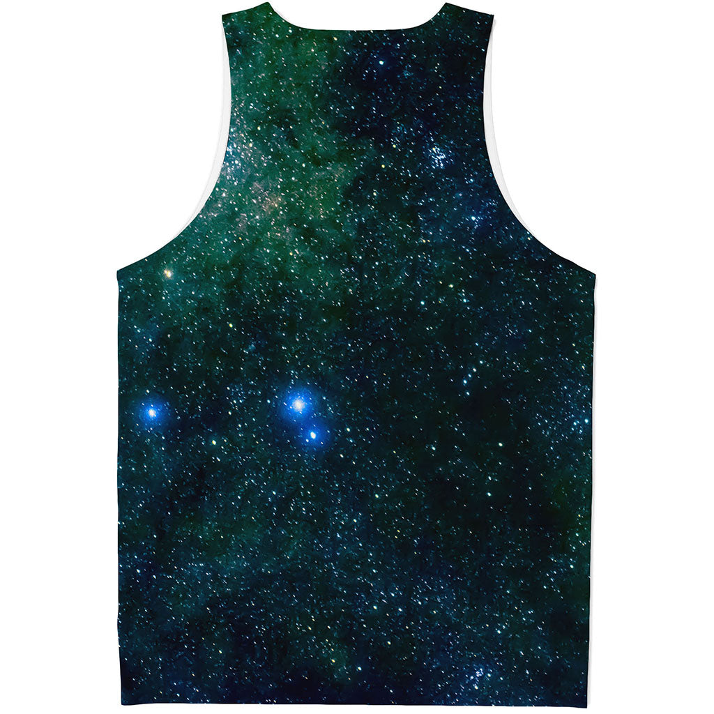 Dark Green Galaxy Space Print Men's Tank Top
