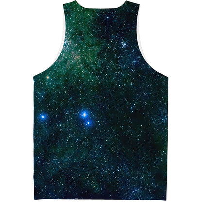 Dark Green Galaxy Space Print Men's Tank Top