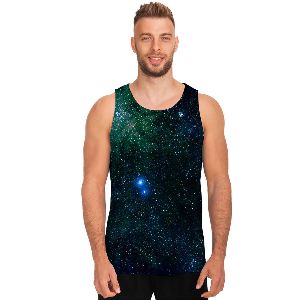 Dark Green Galaxy Space Print Men's Tank Top