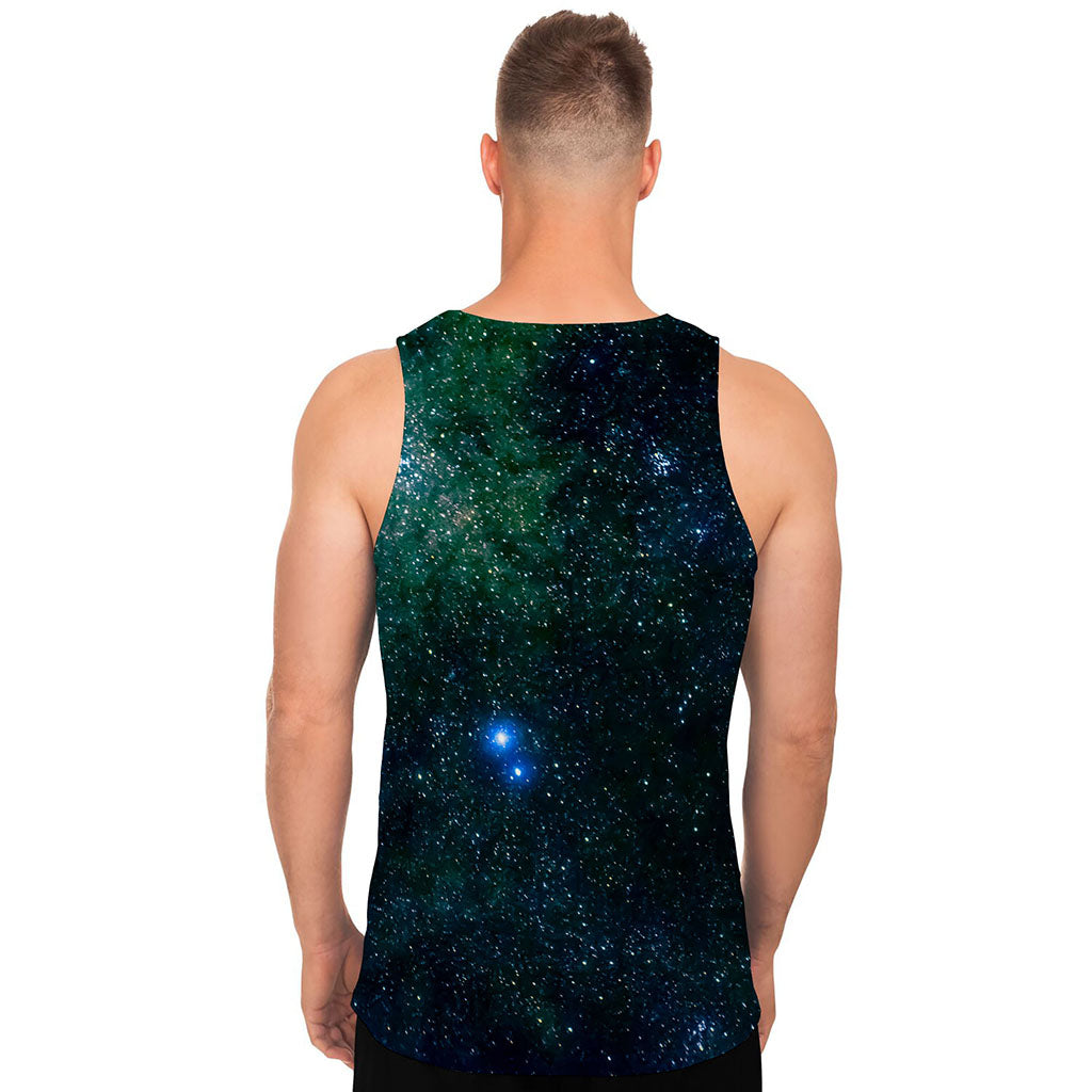 Dark Green Galaxy Space Print Men's Tank Top