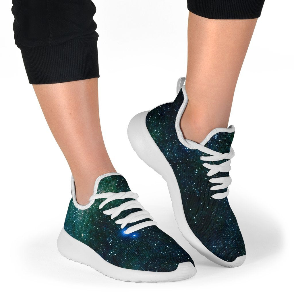 Dark Green Galaxy Space Print Mesh Knit Shoes GearFrost