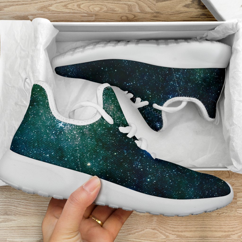 Dark Green Galaxy Space Print Mesh Knit Shoes GearFrost