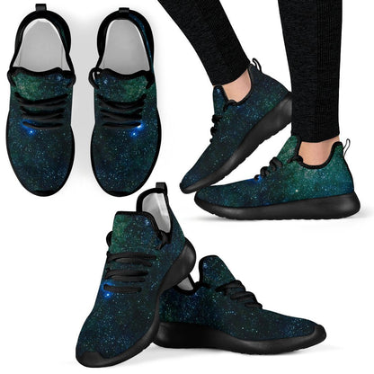 Dark Green Galaxy Space Print Mesh Knit Shoes GearFrost