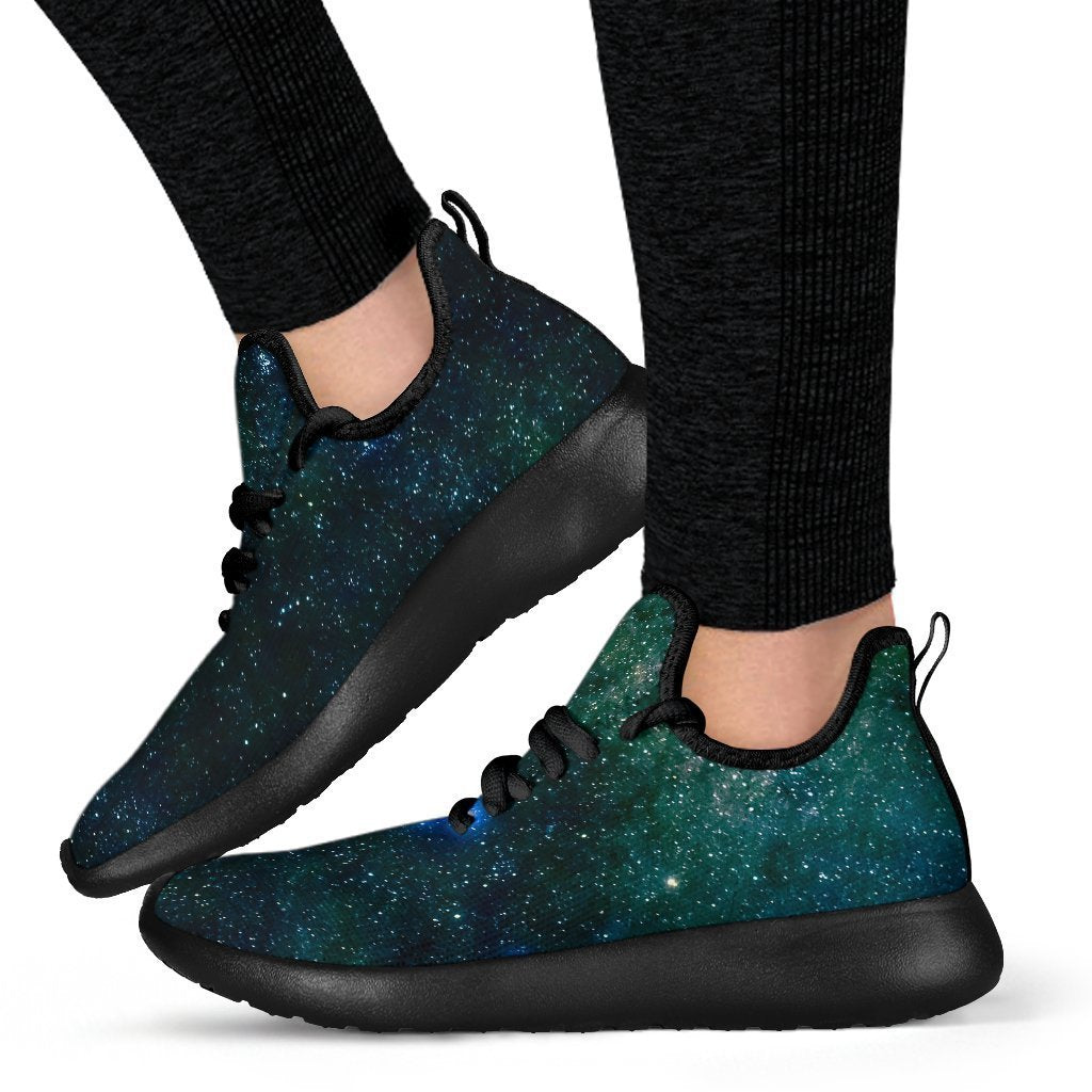 Dark Green Galaxy Space Print Mesh Knit Shoes GearFrost