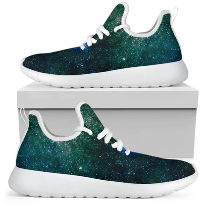 Dark Green Galaxy Space Print Mesh Knit Shoes GearFrost