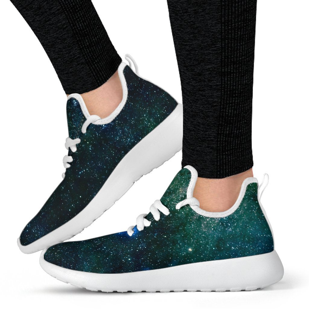 Dark Green Galaxy Space Print Mesh Knit Shoes GearFrost