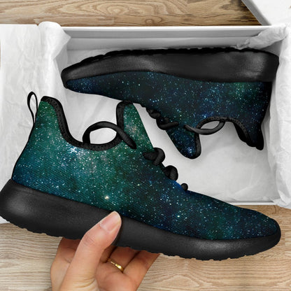 Dark Green Galaxy Space Print Mesh Knit Shoes GearFrost