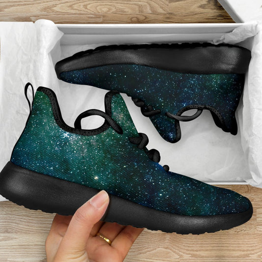 Dark Green Galaxy Space Print Mesh Knit Shoes GearFrost