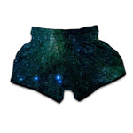 Dark Green Galaxy Space Print Muay Thai Boxing Shorts