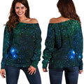 Dark Green Galaxy Space Print Off The Shoulder Sweatshirt