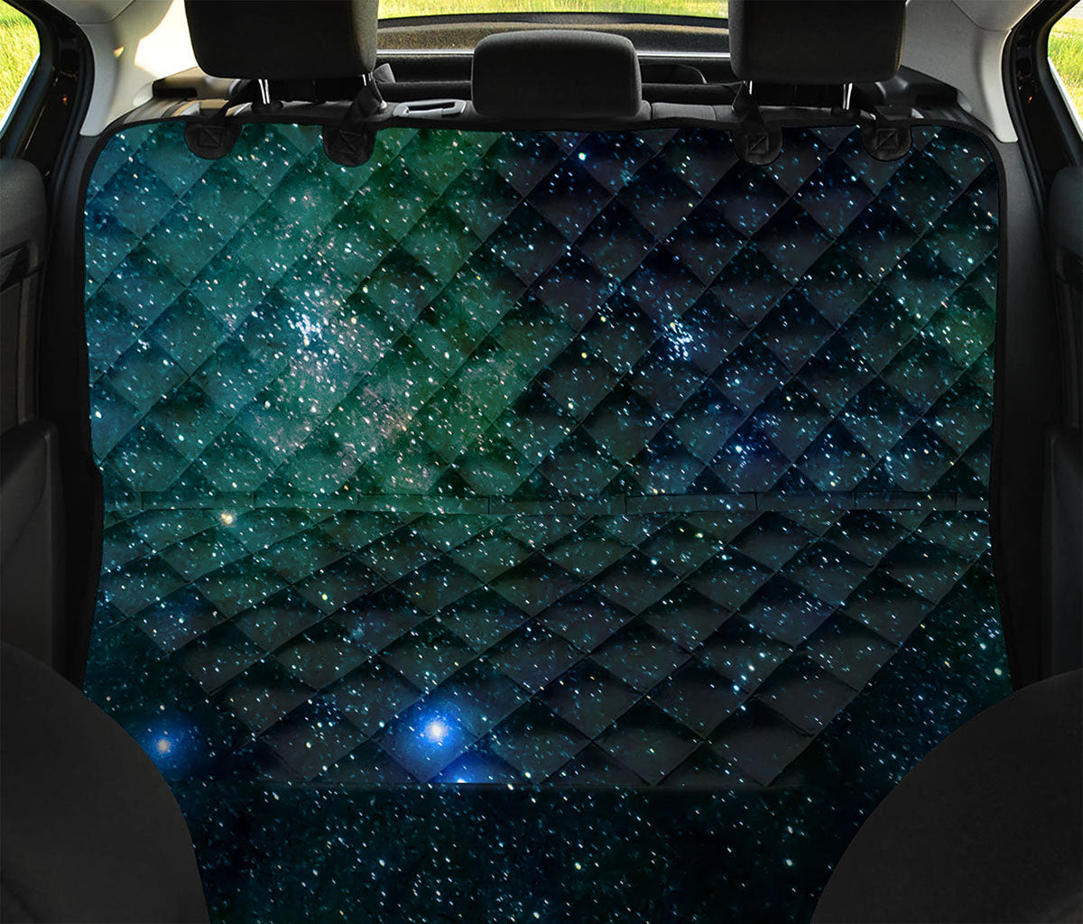 Dark Green Galaxy Space Print Pet Car Back Seat Cover