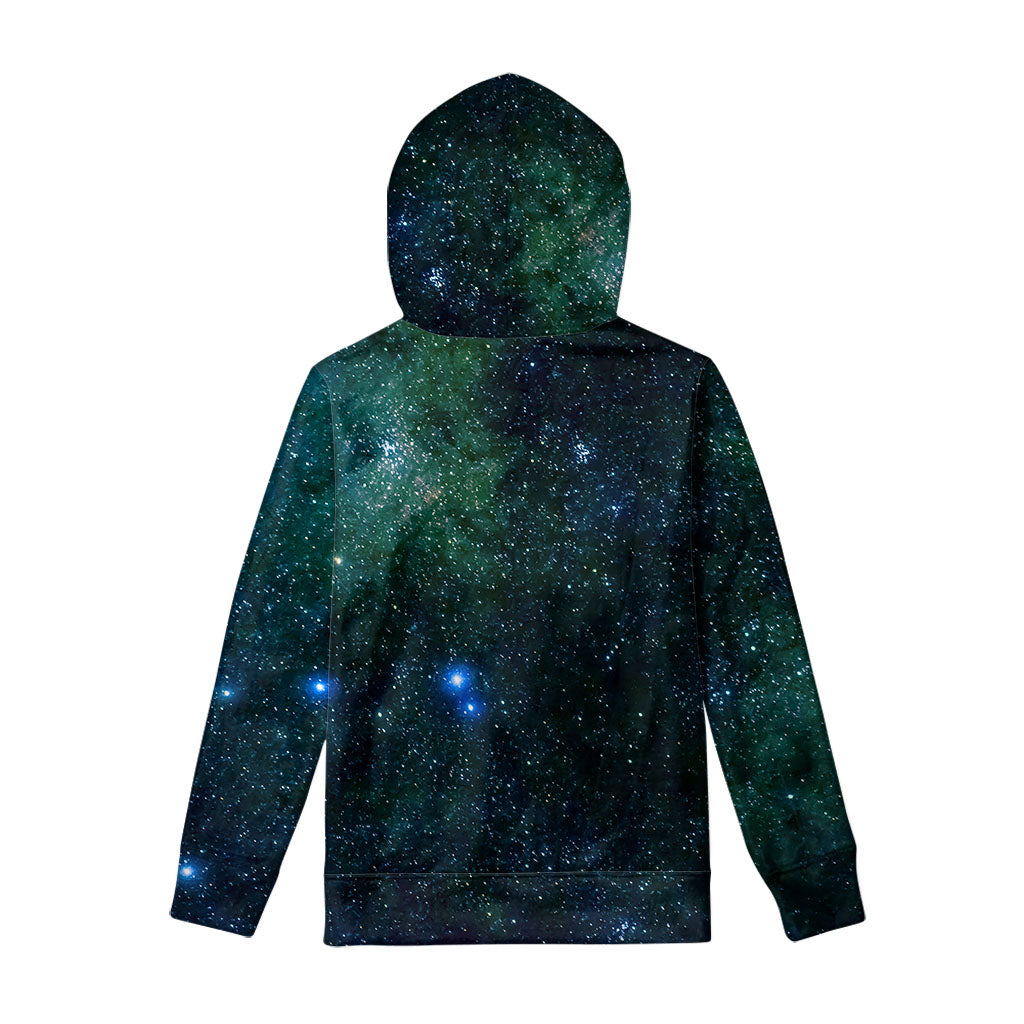 Dark Green Galaxy Space Print Pullover Hoodie