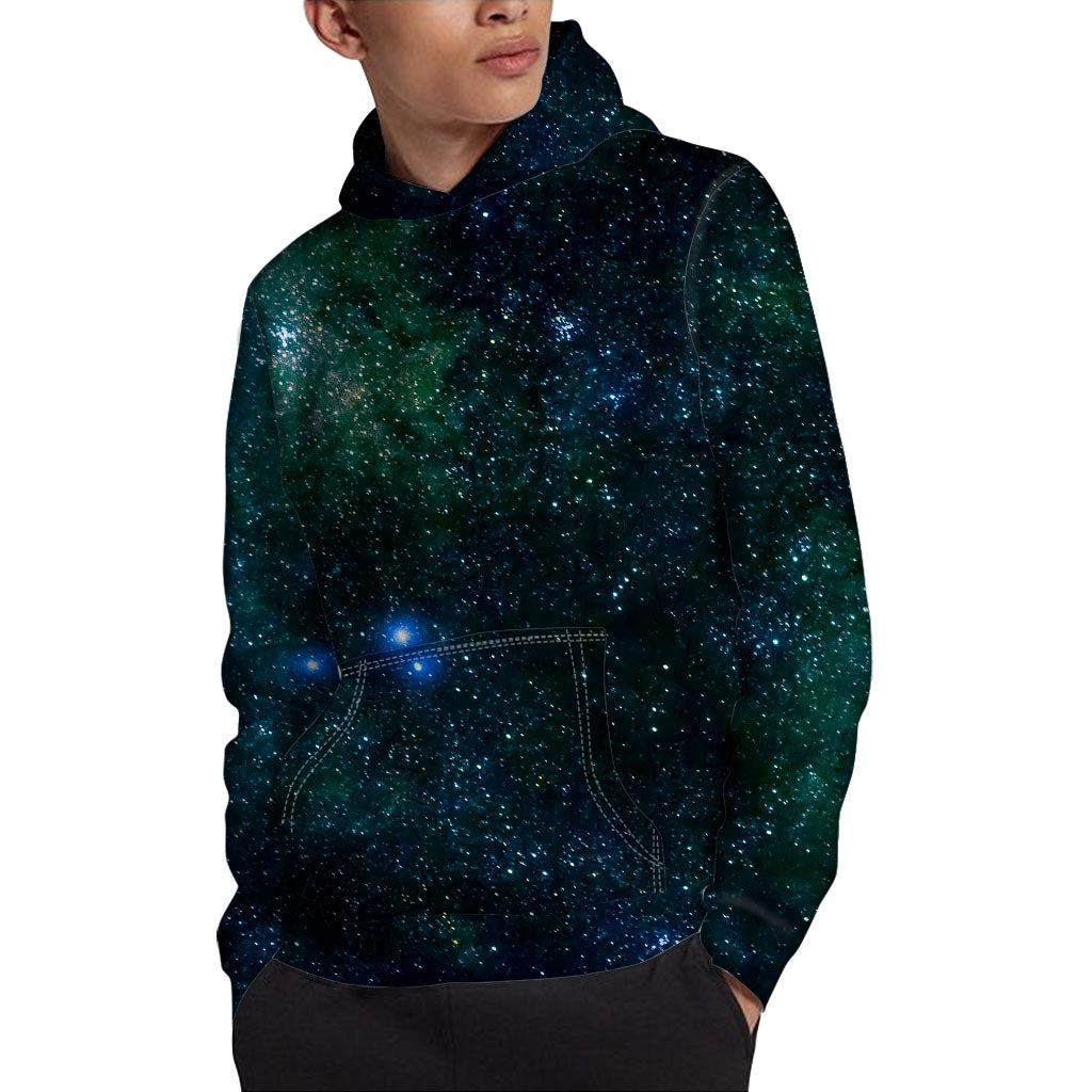 Dark Green Galaxy Space Print Pullover Hoodie