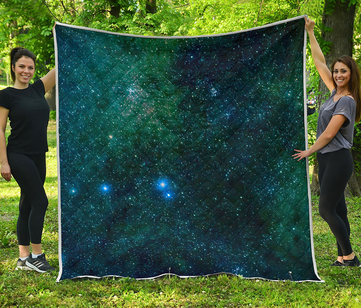 Dark Green Galaxy Space Print Quilt