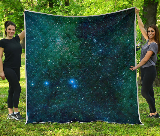 Dark Green Galaxy Space Print Quilt