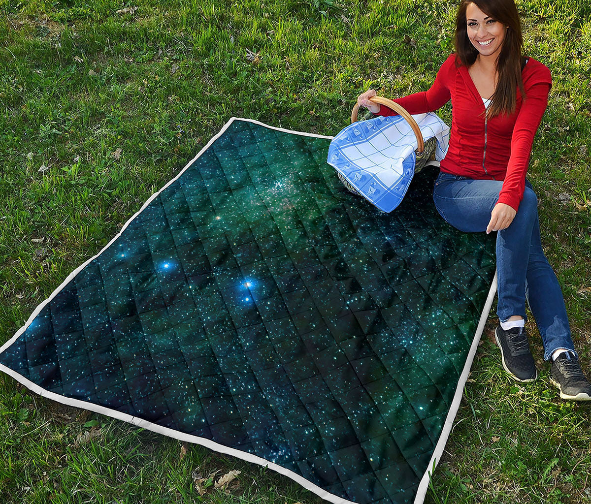 Dark Green Galaxy Space Print Quilt