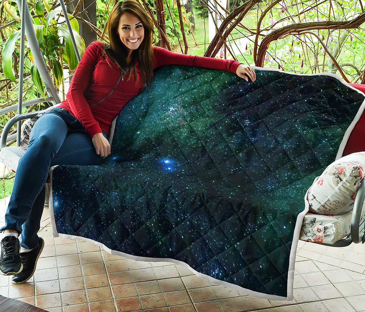 Dark Green Galaxy Space Print Quilt
