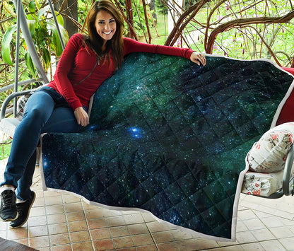 Dark Green Galaxy Space Print Quilt