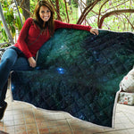Dark Green Galaxy Space Print Quilt