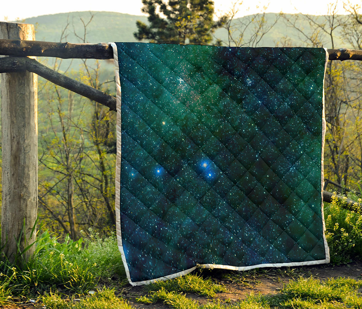 Dark Green Galaxy Space Print Quilt