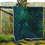 Dark Green Galaxy Space Print Quilt