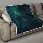 Dark Green Galaxy Space Print Quilt