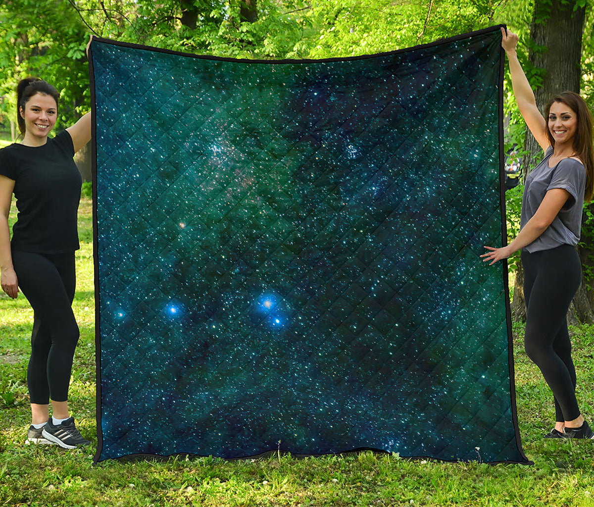 Dark Green Galaxy Space Print Quilt