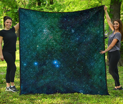Dark Green Galaxy Space Print Quilt