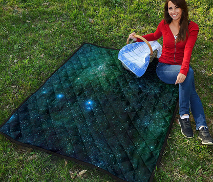 Dark Green Galaxy Space Print Quilt