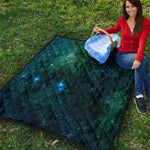 Dark Green Galaxy Space Print Quilt