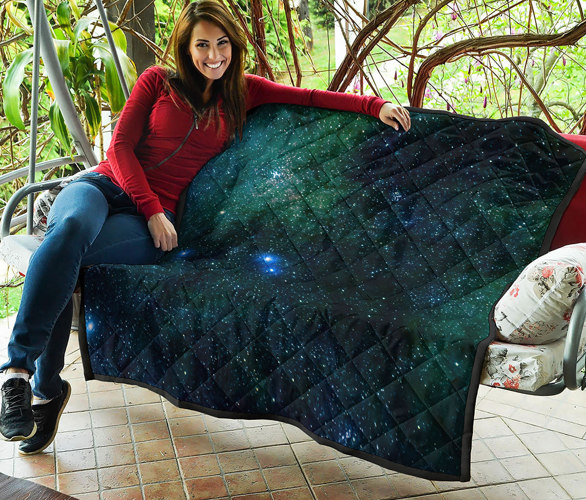 Dark Green Galaxy Space Print Quilt