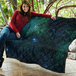 Dark Green Galaxy Space Print Quilt
