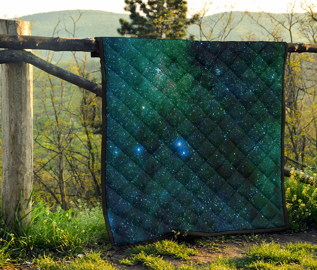 Dark Green Galaxy Space Print Quilt